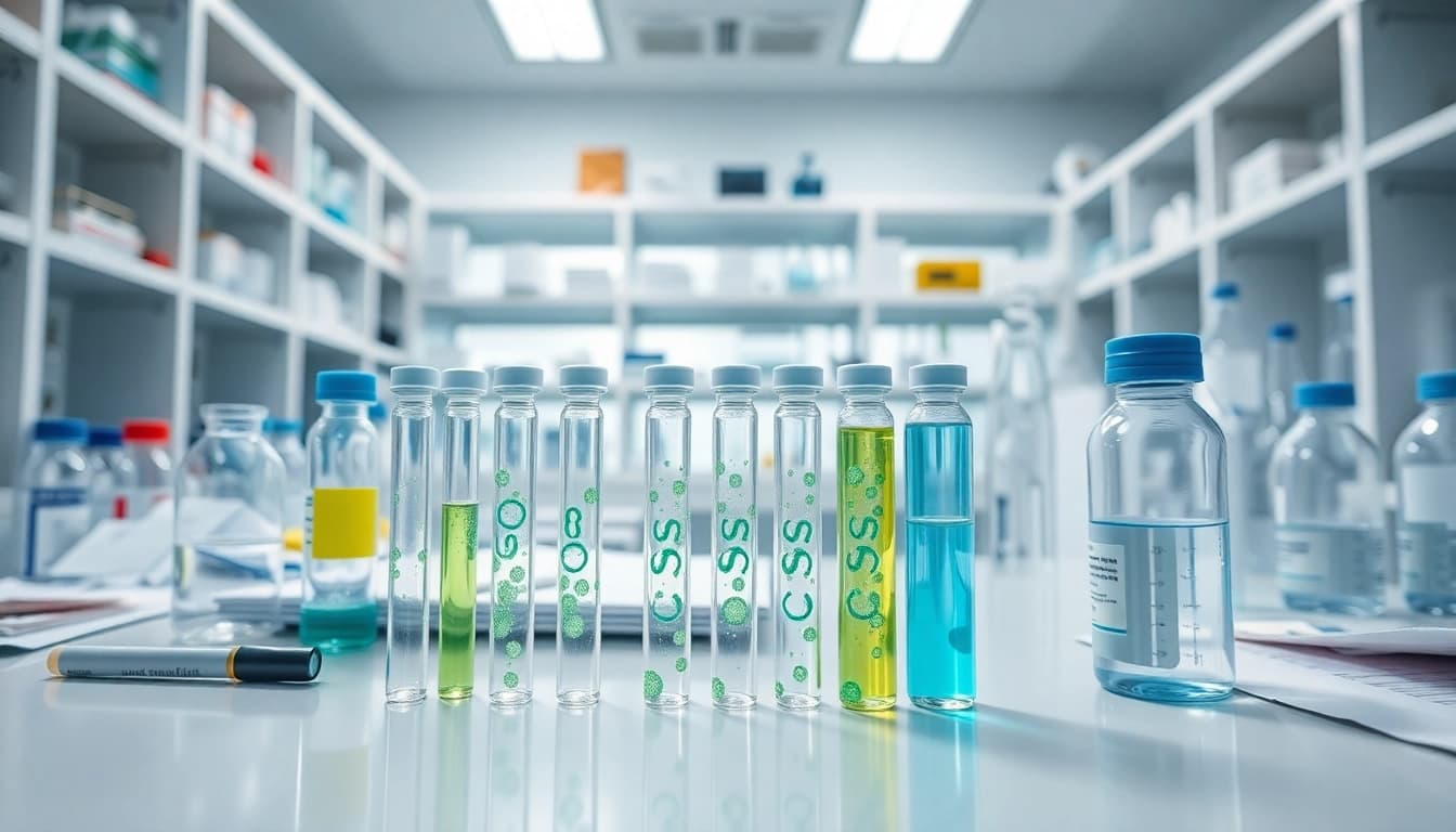 Explore peptides for sale displayed in a professional lab with scientific tools and bright lighting.