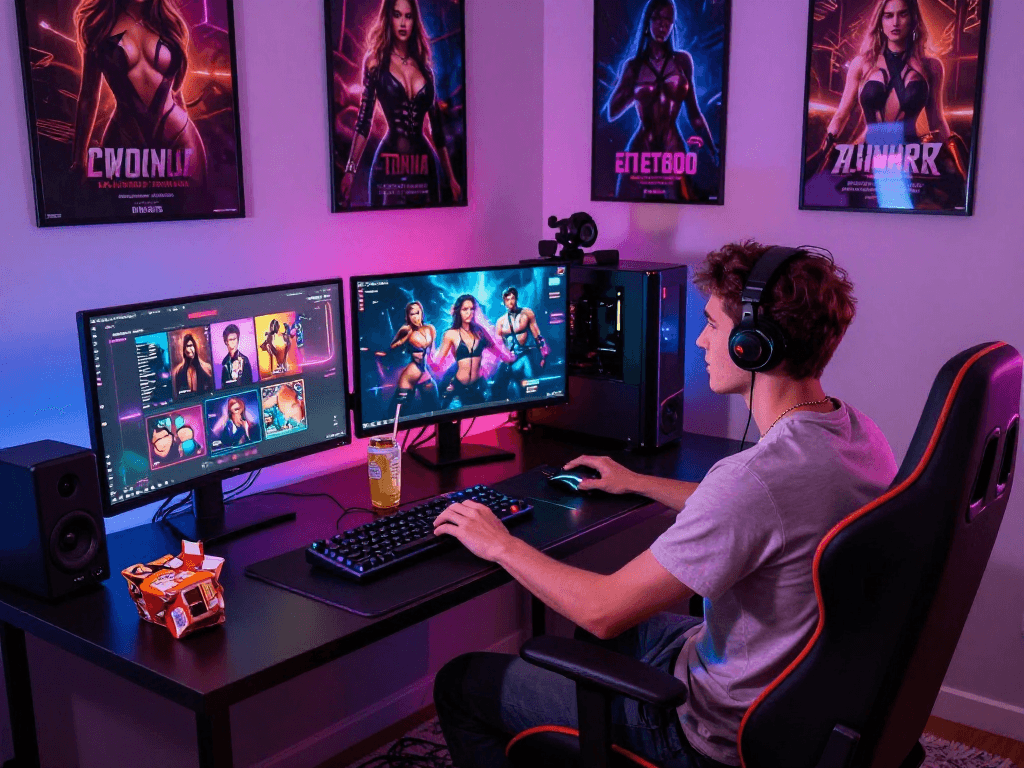 Immersive gaming scene featuring vibrant sex games on screen.