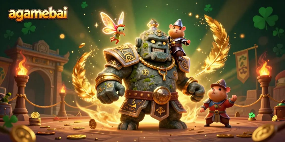 Experience exciting gameplay with agamebai's dynamic casino scene featuring colorful characters and sparkling magic.