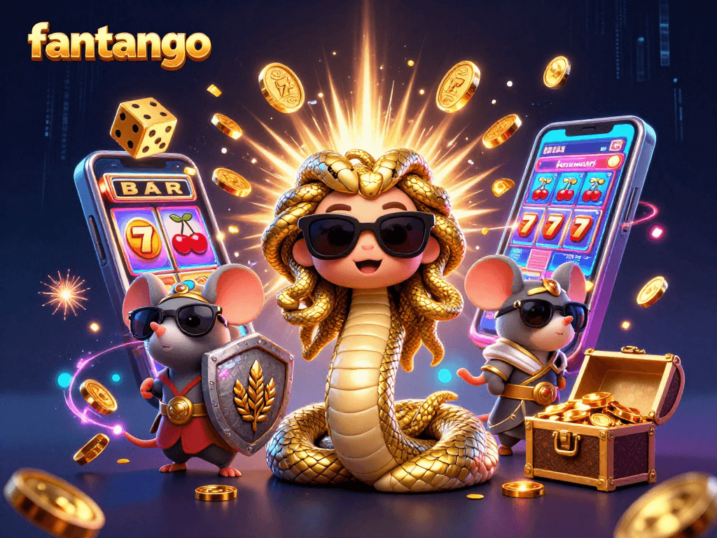 Engage with fantango in a vibrant 3D casino scene featuring slot machines and dynamic elements.