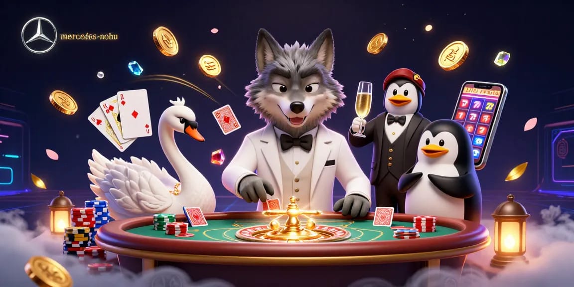 Experience the elegance of mercedes-nohu casino with charming characters engaging at the baccarat table.