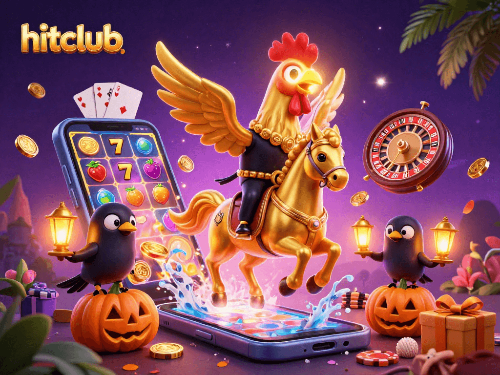 Join the hitclub as the golden rooster navigates a vibrant midnight casino scene.