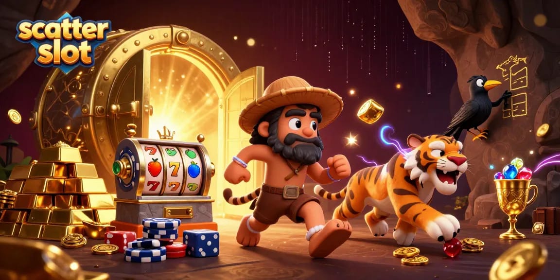 Experience scatter slot excitement in a vibrant prehistoric casino scene with winning visuals.