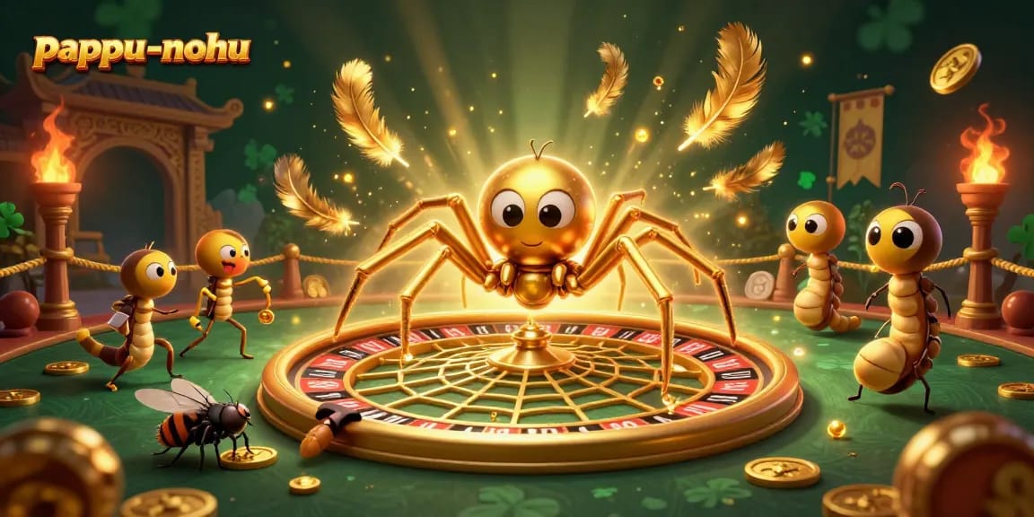 Engage in thrilling gameplay with pappu-nohu featuring a golden spider and vibrant casino elements.
