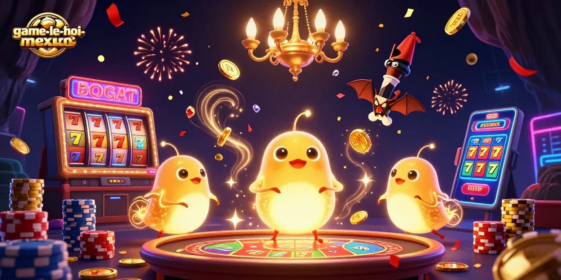 Experience the vibrant game-le-hoi-mexico with golden coins and colorful slot reels in action.