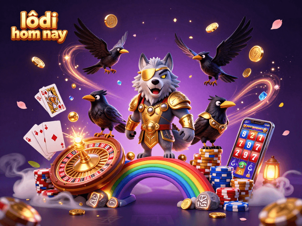 Engage with lô đề hôm nay through a vibrant 3D scene showcasing casino elements and mythological characters.