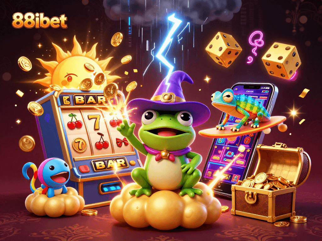 Win big with 88ibet in this vibrant, action-packed casino scene featuring a jackpot explosion.