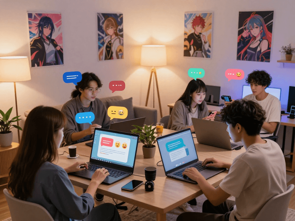 Vibrant online hentai chat environment showcasing youthful users engaged in conversation.