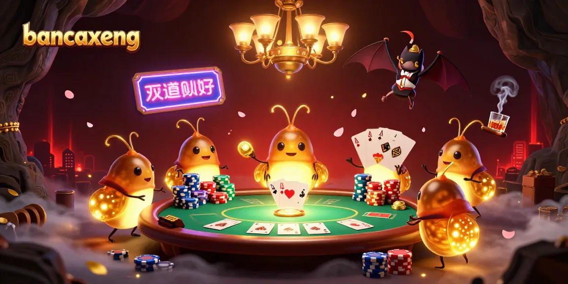 Win at bancaxeng with glowing glowworms lighting a vibrant cave casino filled with poker excitement.