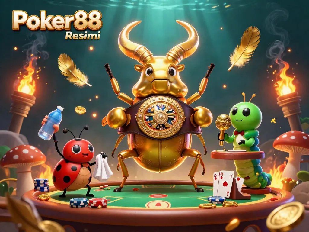 Engage in thrilling poker action with Poker88 Resmi, featuring dynamic characters and vibrant casino elements.