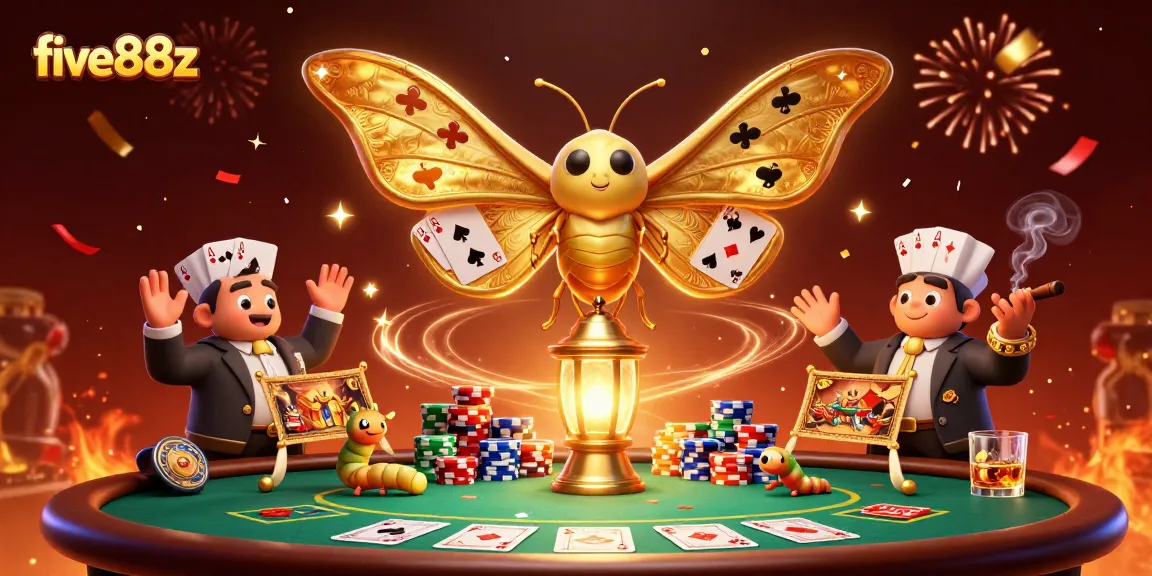 Engage with five88z as a majestic atlas moth inspires action at a vibrant casino scene.