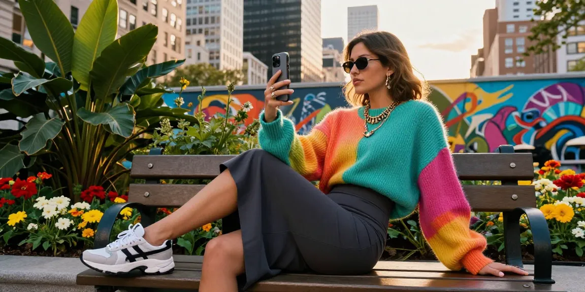 Fashion-forward individual in trendy attire at https://kirstenpricexxx.com/ urban park scene, showcasing modern style.