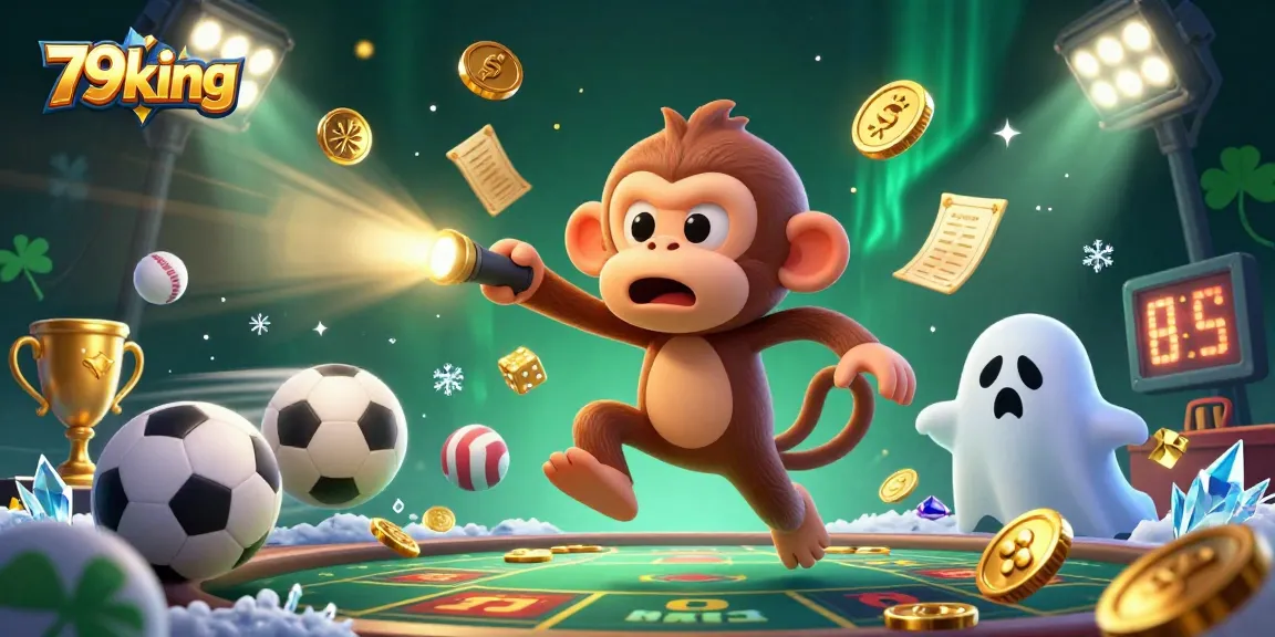 Experience the magic of 79king with thrilling casino elements and a playful ghost-hunter in an engaging 3D illustration.
