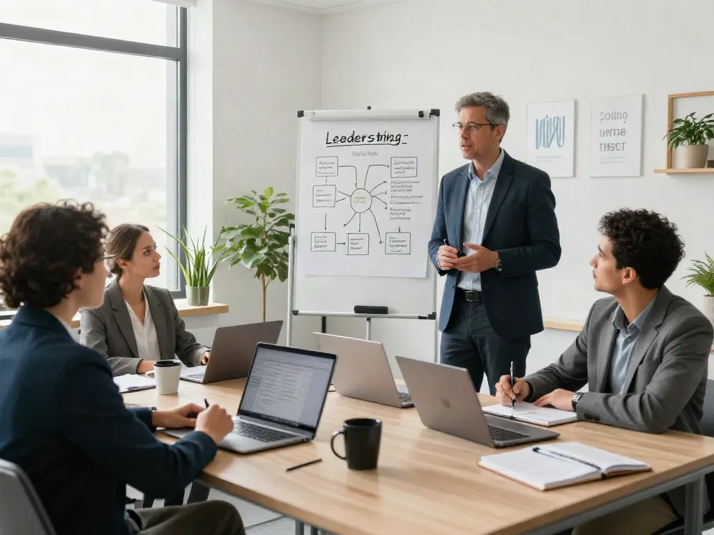 Executives engaged in PedroVazPaulo Executive Coaching in a collaborative office environment.