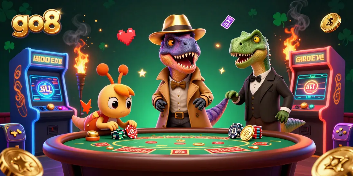 Experience thrilling gameplay with go8's vibrant casino scene featuring sneaky characters and a dynamic atmosphere.