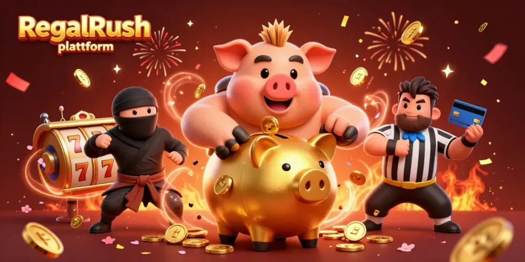 Opplev spenningen på RegalRush plattform med en sumobryter av gull som lager myntregn!