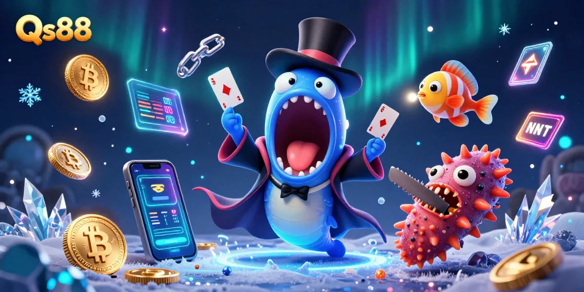 Engage with Qs88's vibrant casino experience featuring unique underwater characters in a magical scene.