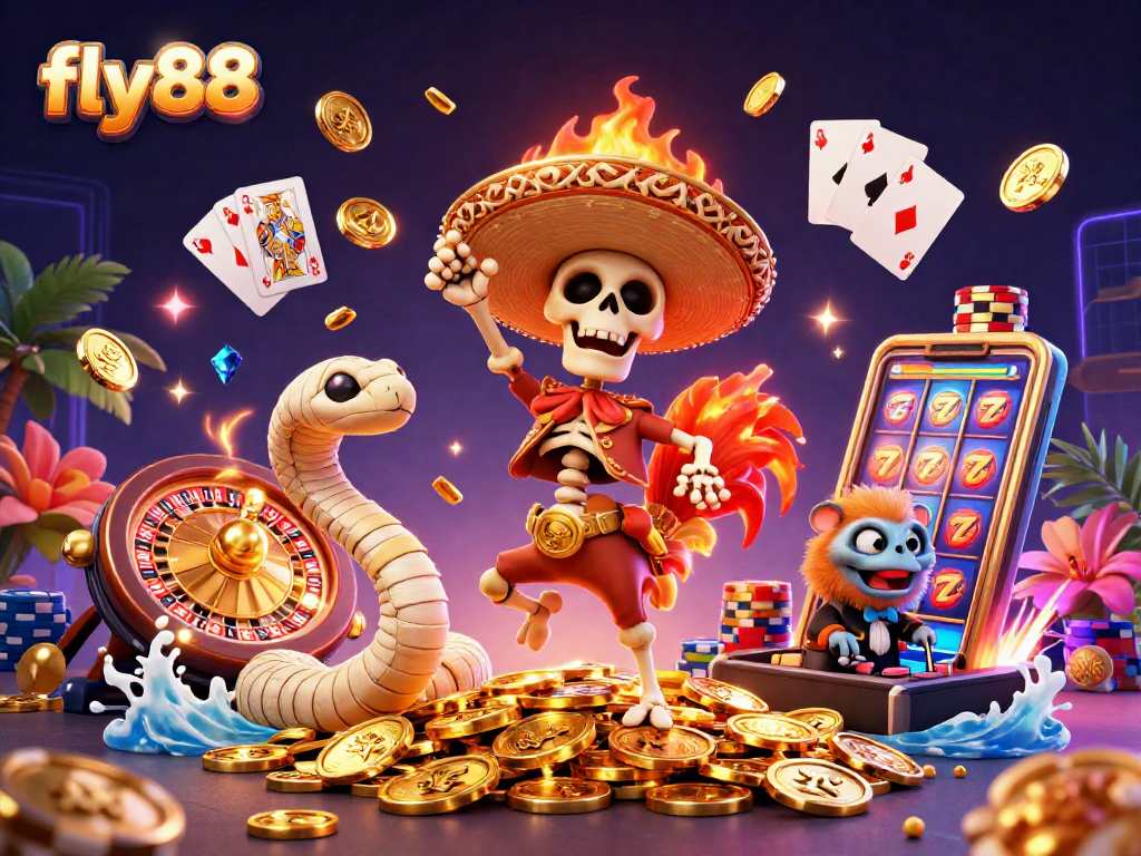 Experience exciting gameplay at fly88 with dynamic casino elements and vibrant characters in a festive atmosphere.