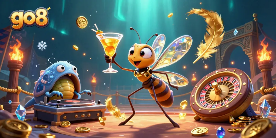 Experience thrilling gaming with go8, featuring a vibrant casino mascot and a dynamic environment.
