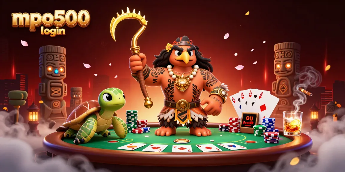 Experience the excitement of mpo500 login with a vibrant online gaming scene featuring unique characters and casino elements.