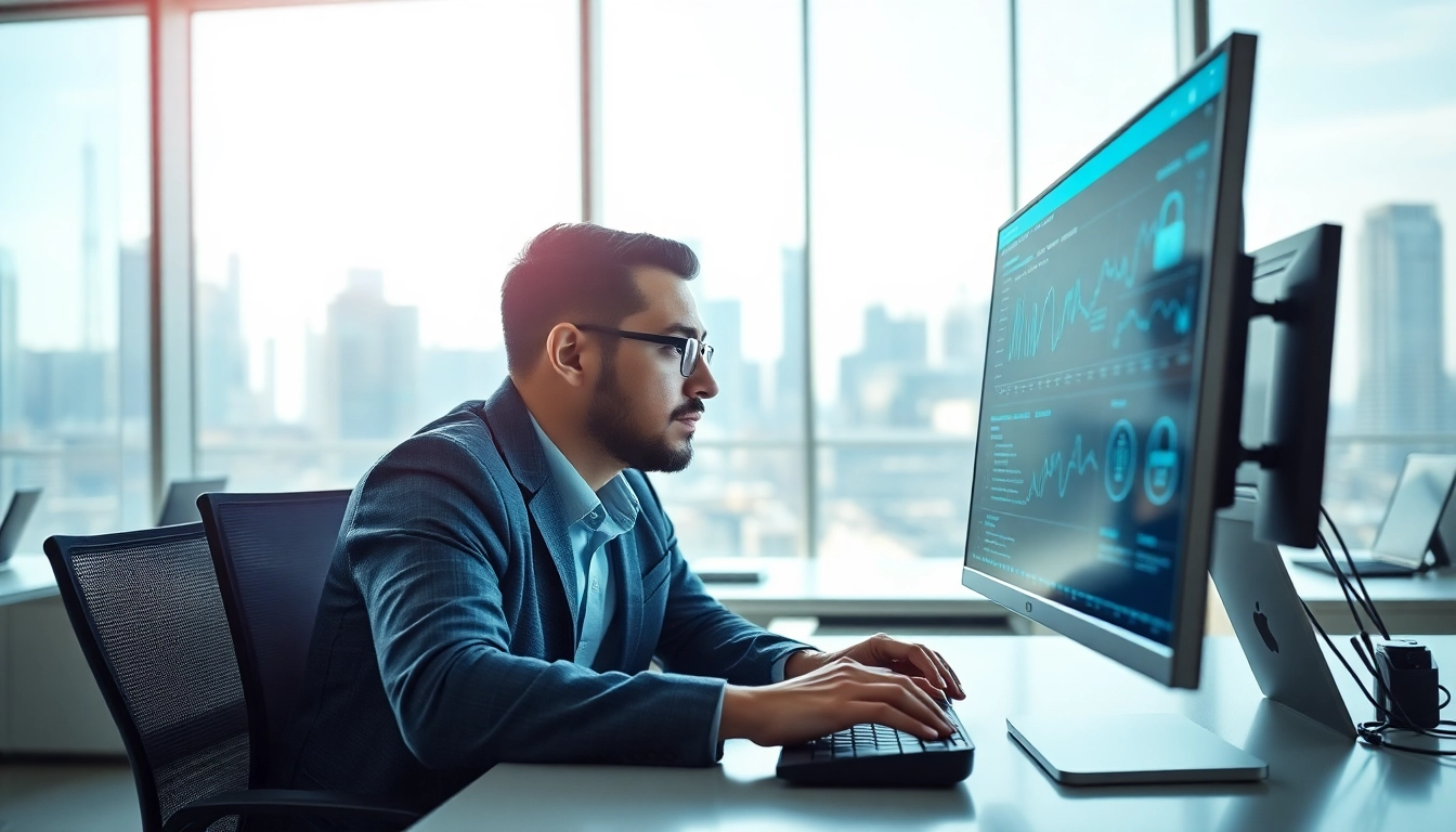 Understand cyber essentials uk through engaging cybersecurity analysis in a modern office.