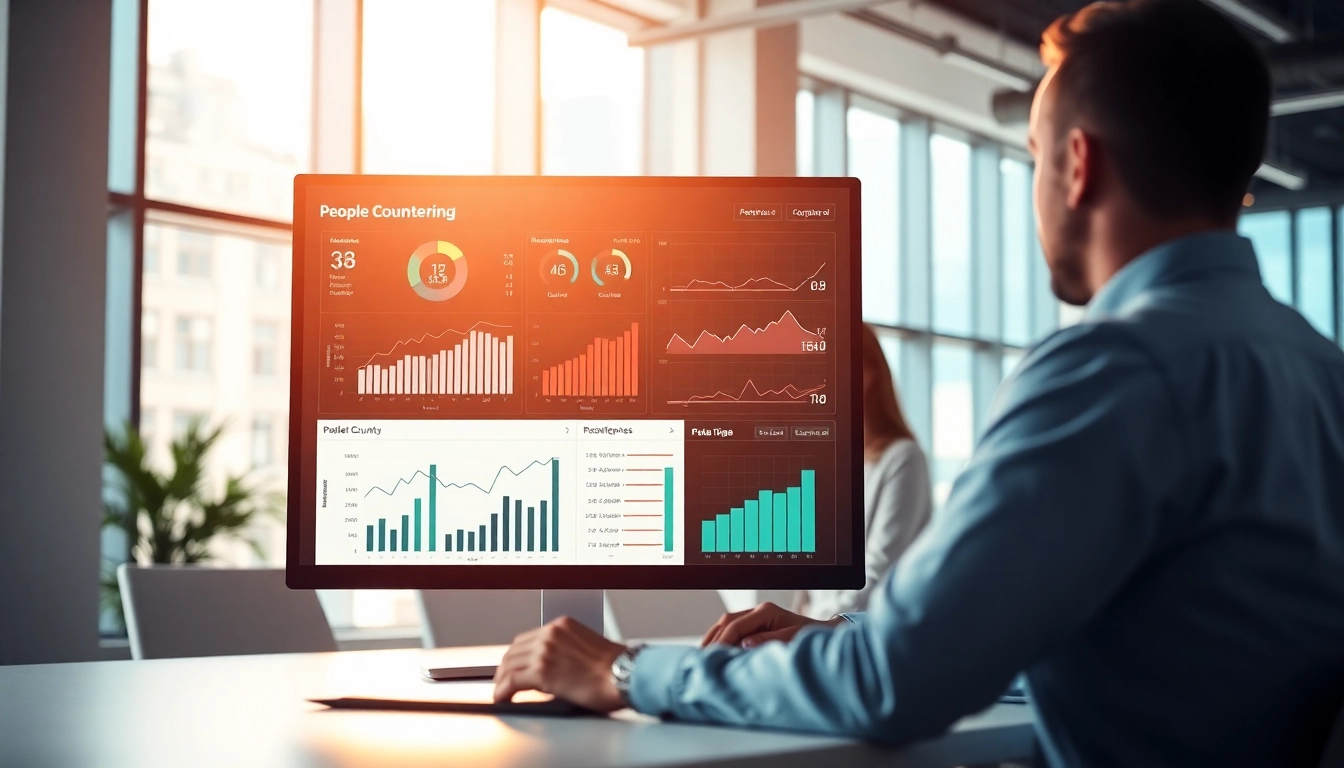 Analyze real-time data using people counting software in a modern office setup.