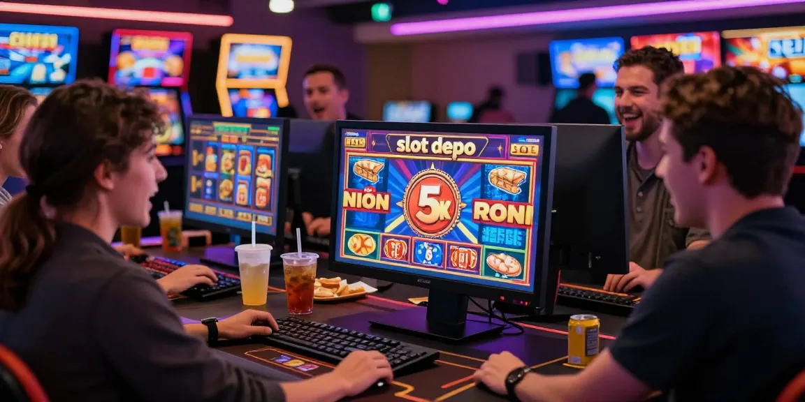 Group enjoying online slot gaming with excitement for slot depo 5k.