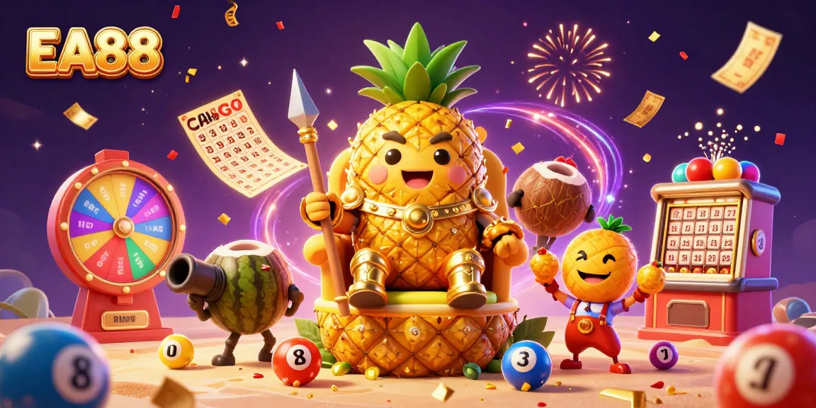 Experience thrilling gameplay at EA88 with lively casino characters, vibrant games, and beach-themed fun.