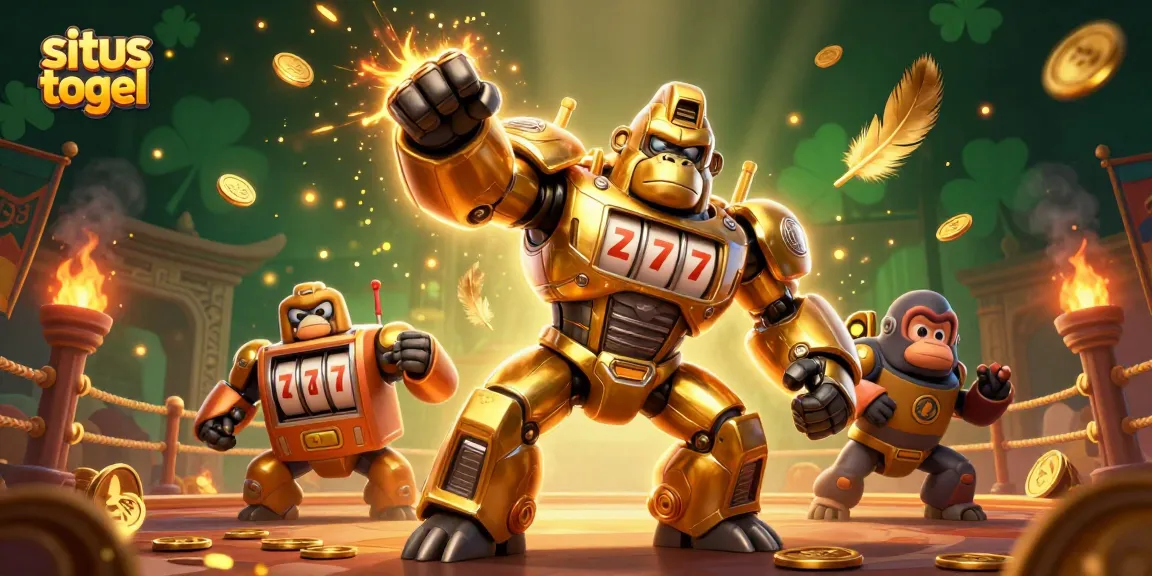 Situs togel game featuring a dynamic gorilla mech and vibrant casino elements.