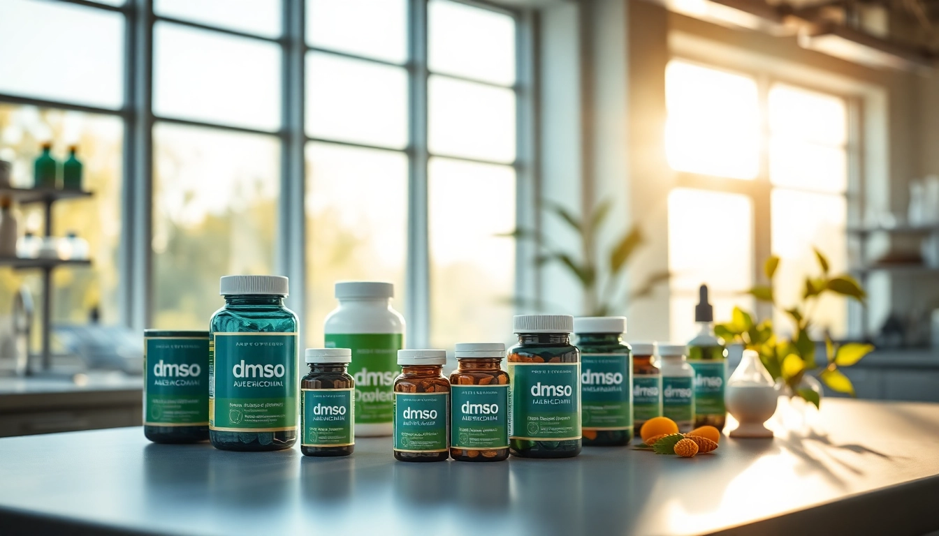 Capture the quality and variety of dmso supplement products in a professional lab setting.