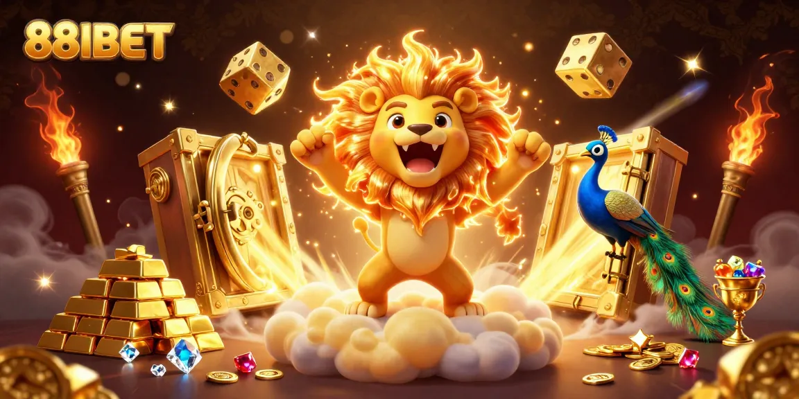 Engage in thrilling gameplay with 88IBET's vibrant casino scene featuring energetic characters, jewels, and golden treasures.