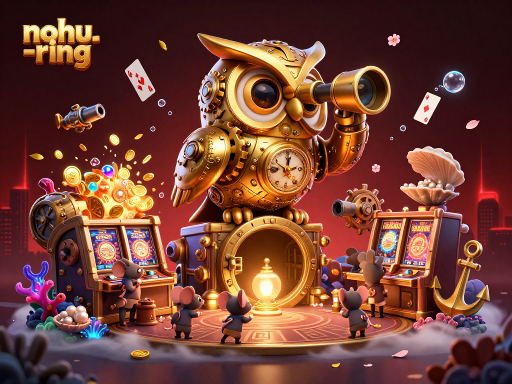 Nohus ring players experience thrilling spins with a vibrant casino scene featuring jackpot elements and cartoon characters.