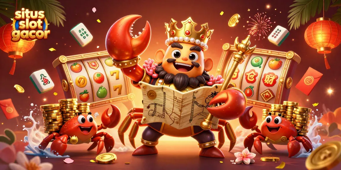 Engage with situs slot gacor featuring golden crab emperor, slot reels, and dynamic casino elements.
