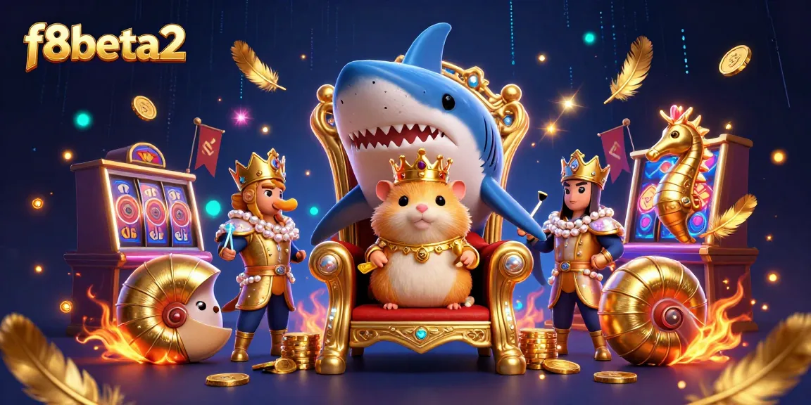 Experience f8beta2 with a dramatic casino scene showcasing a golden hamster king and seahorse guards.