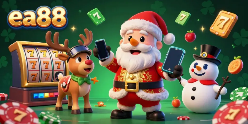 Đặt cược trên ea88 với Santa Claus vui vẻ và những biểu tượng jackpot hấp dẫn.