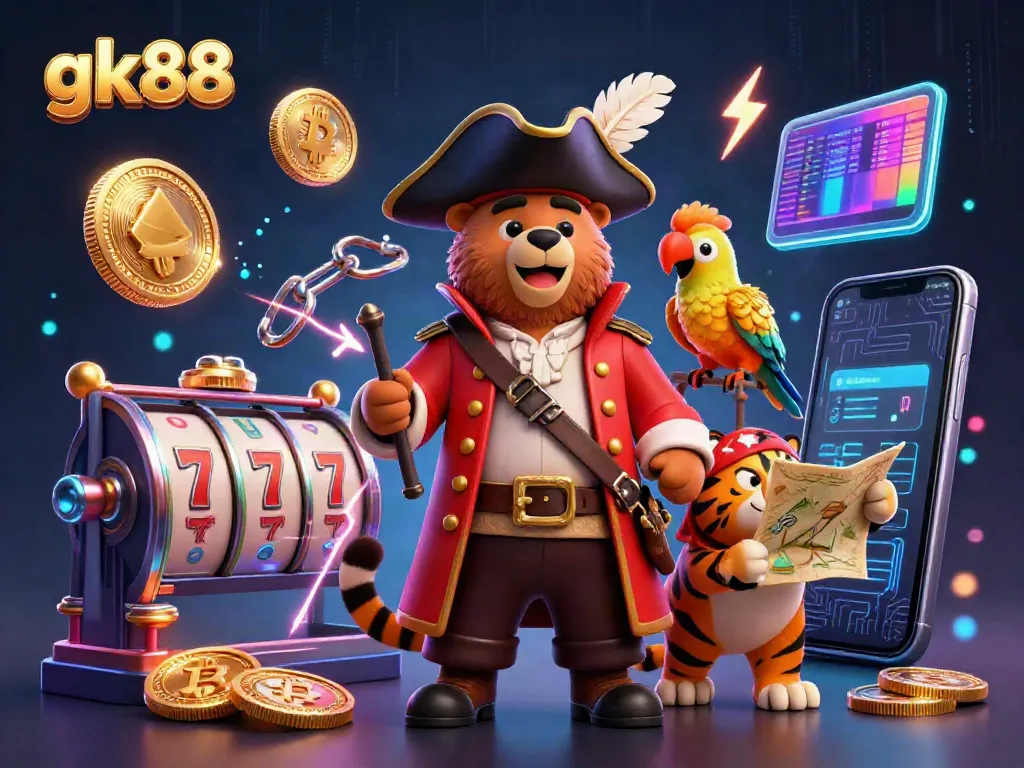 Experience thrilling gambling action with gk88 in a vibrant casino scene featuring animated characters.