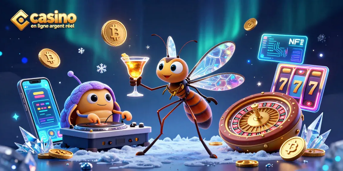 Jouez au casino en ligne argent réel avec un mosquito mascotte, trilobite DJ et éléments de cryptomonnaie.