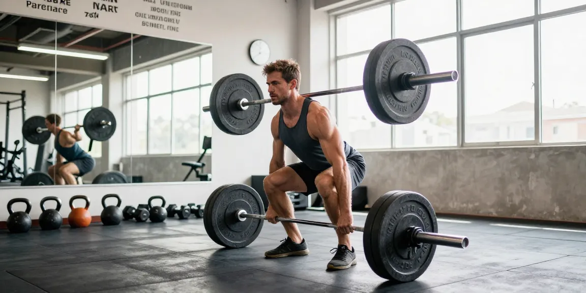 Athlete using Selliza Steroids for improved performance during a deadlift in a bright gym.