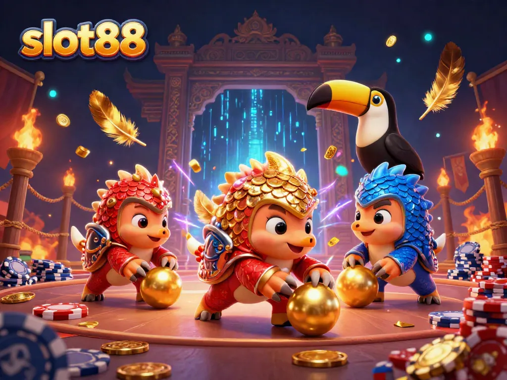 Engage with thrilling slot88 gameplay featuring vibrant pangolin characters in a casino scene.