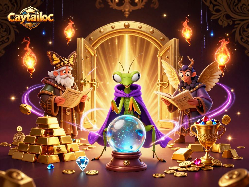 Experience the magic of caytailoc with fortune telling characters uncovering jackpot treasures in a vibrant casino setting.