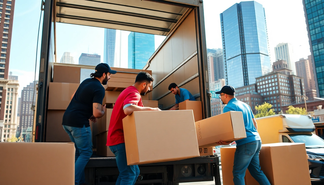 Movers performing Manhattan moving services at a vibrant city location.