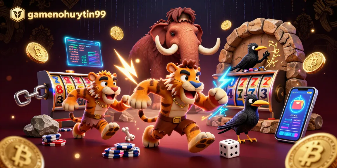 Engage with gamenohuuytin99 at a vivid prehistoric casino with crypto-themed elements and thrilling gameplay.