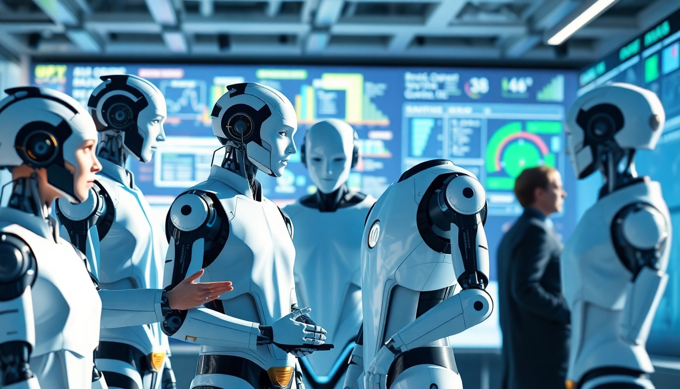 AI agents collaborating in a digital workspace to perform tasks and showcase innovation.