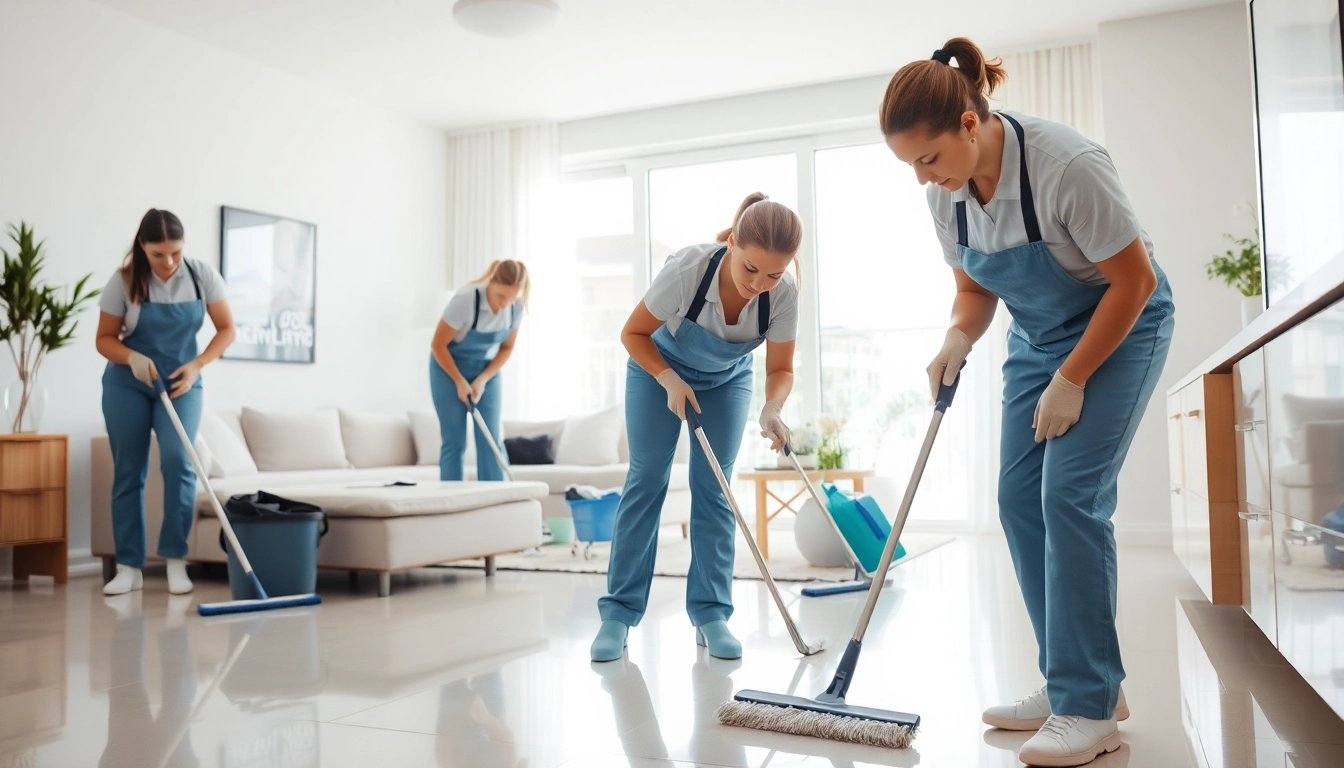Cleaners perform bond cleaning Logan services in a bright apartment, highlighting professionalism and attention to detail.