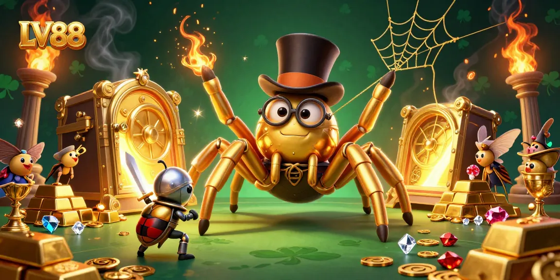 Engage in LV88's thrilling casino adventures with vivid characters and golden rewards in a dynamic scene.