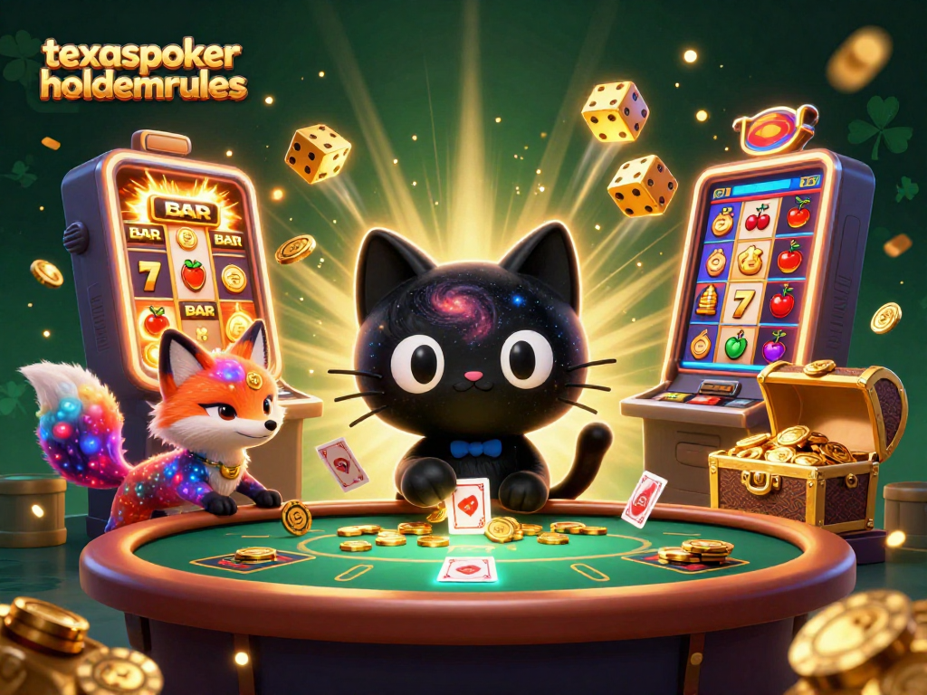 Experience the thrill of texaspokerholdemrules with a cosmic casino scene featuring playful characters and high-stakes action.