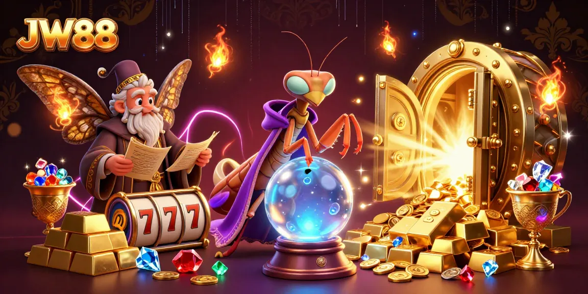 Play slots with JW88's engaging casino experience featuring vibrant characters and treasures!