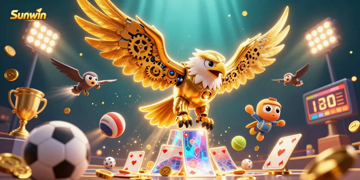 Engage in thrilling gameplay at Sunwin with vibrant 3D characters surrounded by dynamic sports elements.