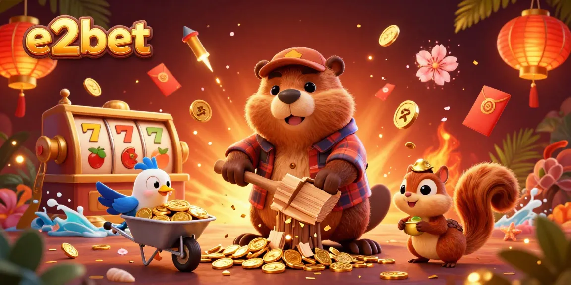 Engage with e2bet's exciting slot adventures featuring 3D cartoon characters and vibrant casino elements.