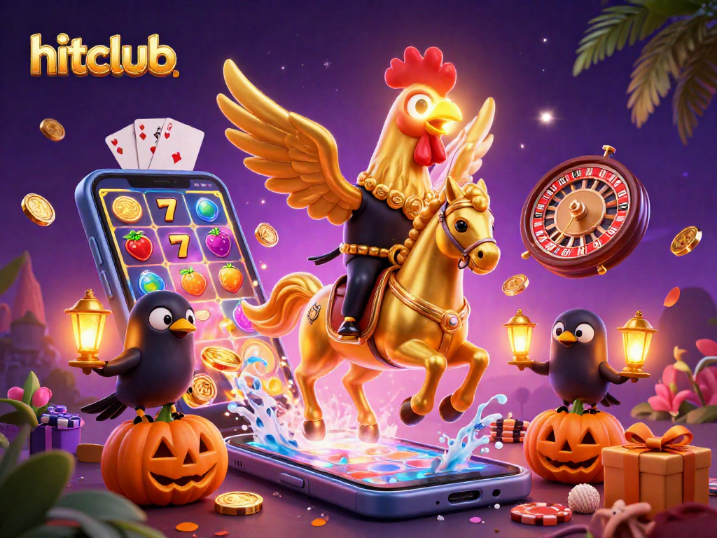 Join the hitclub as the golden rooster navigates a vibrant midnight casino scene.